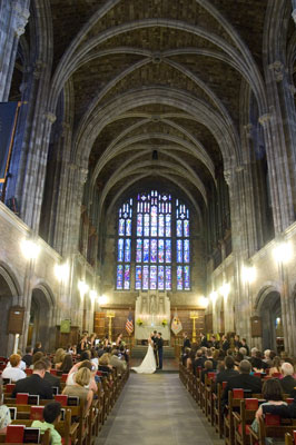 Wedding ceremony in large cathedral