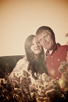 Husband and wife among the flowers