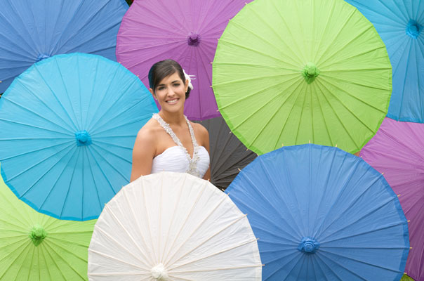 Bride many umbrellas
